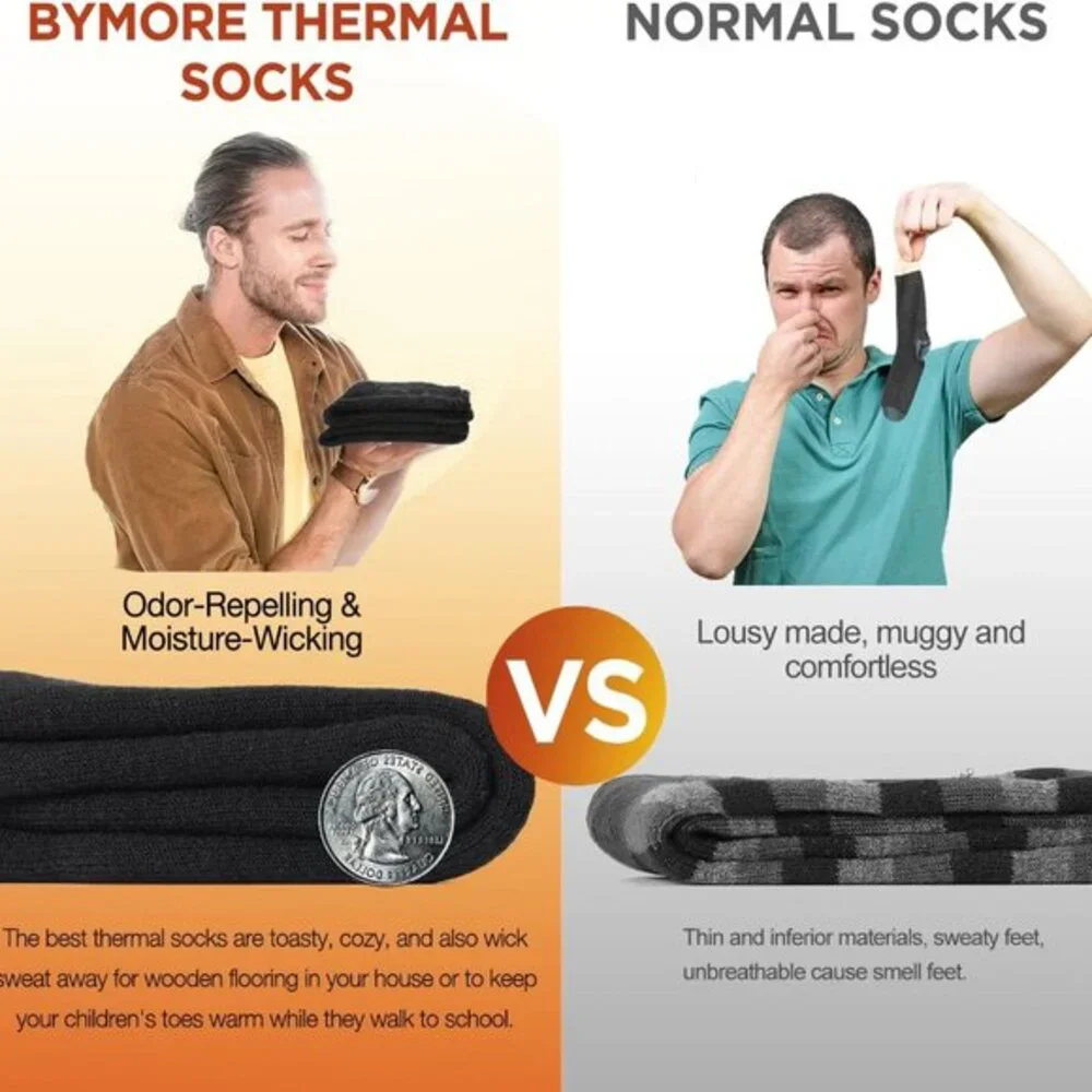 2Pairs Thermal Socks for Men,Heated Thick Crew Socks,Warm Winter Socks Insulated